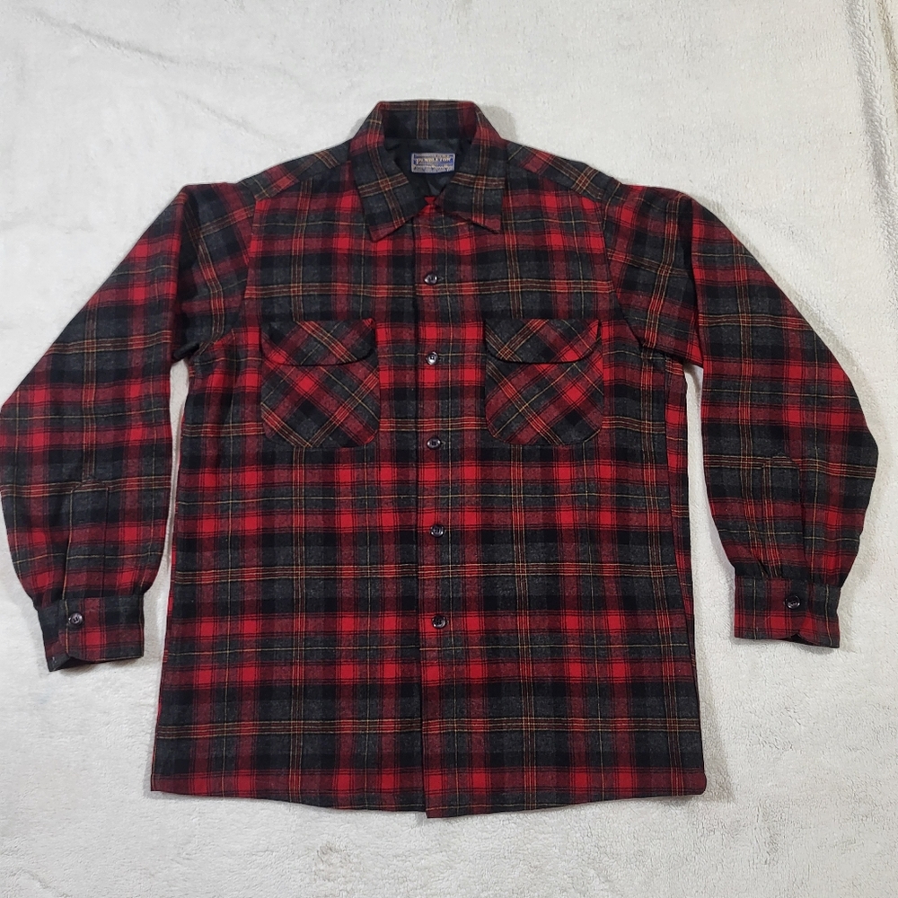Vintage 60's Pendleton Multi-Color Plaid Board Wool Shirt Men's Medium 1960